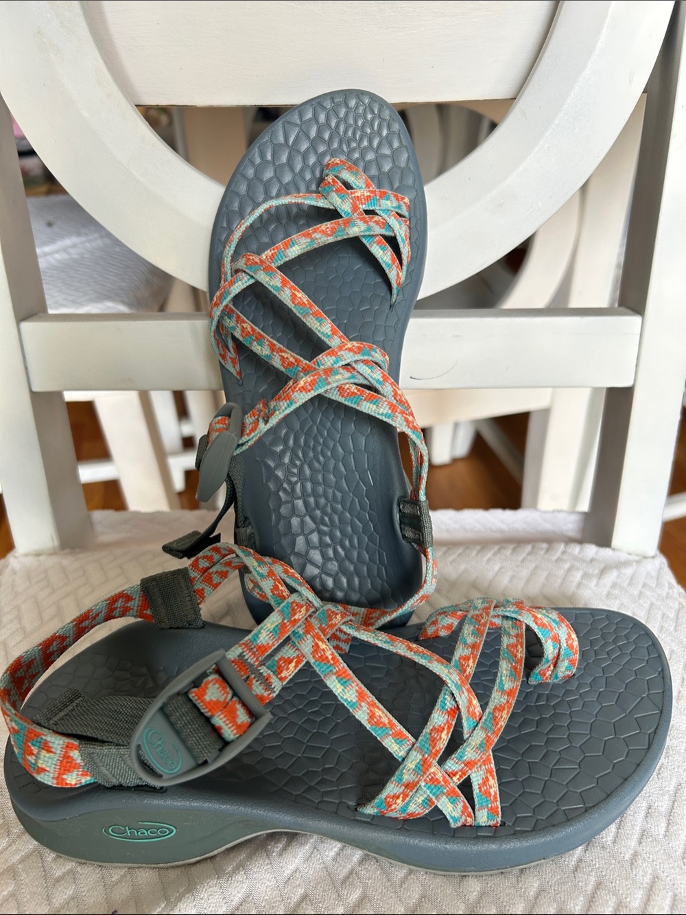 Chaco Teal Sandals with Coral-Accent Woven Straps